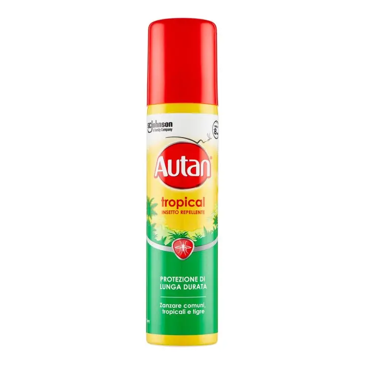 Autan Tropical Spray 100ml Insetto Repellente Lunga Durata Scudo Potenziato Zanzare Tropicali Comuni Tigre Zecche e Tafani