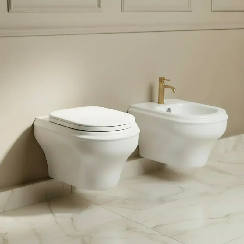 Azzurra Charme wc sospeso, bidet e copriwater soft-close CHVKSP000000BI + CHBKS000000MBI + CHA1800/F