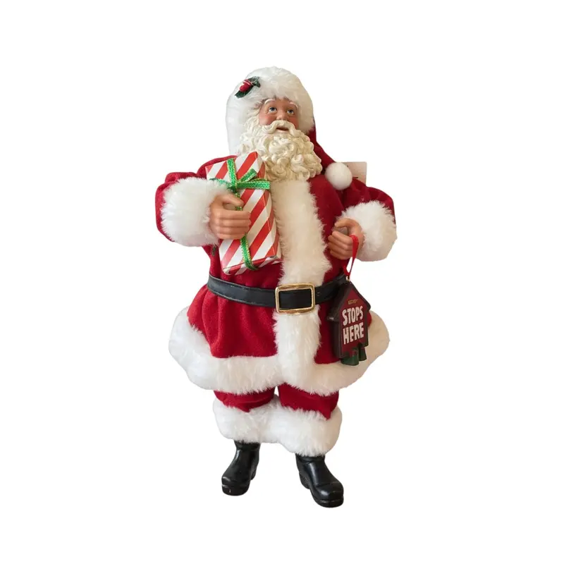 Babbo Natale con Dono Statuina Natalizia in Resina e Velluto, 30cm