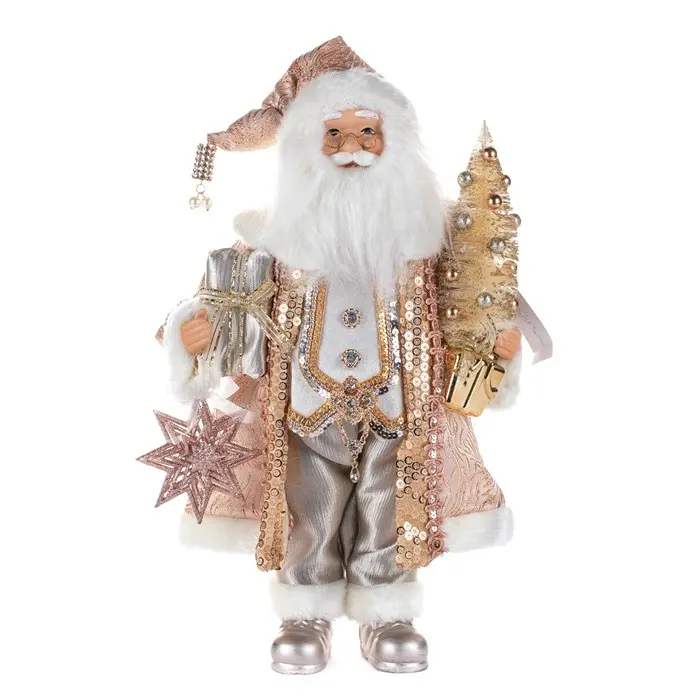 Babbo Natale Decorativo con Albero e Stella Champagne e Crema – Goodwill, 46cm
