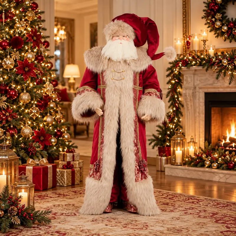Babbo Natale Decorativo in Cappotto di Velluto Rosso e Pelliccia – Goodwill, 180cm
