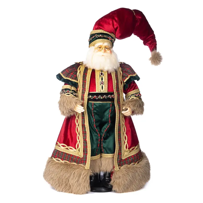 Babbo Natale Decorativo Tartan Santa Rosso e Verde con Stand e Scatola – Goodwill, 76cm
