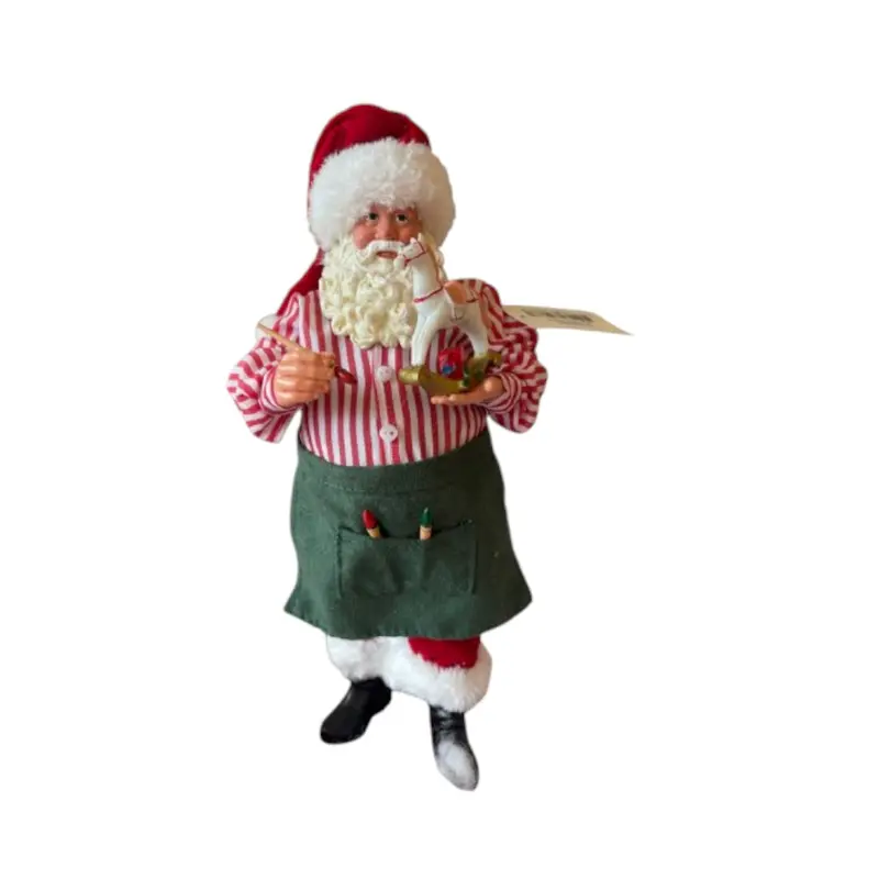 Babbo Natale Giocattolaio con Pennello o Scalpello Statuina in Resina e Tessuto, 30cm