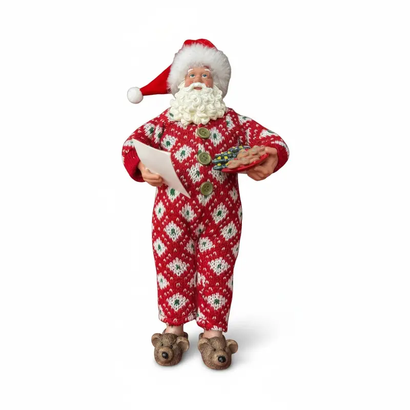 Babbo Natale in Pigiamone con Libro e Spuntino Statuetta Natalizia, 35cm