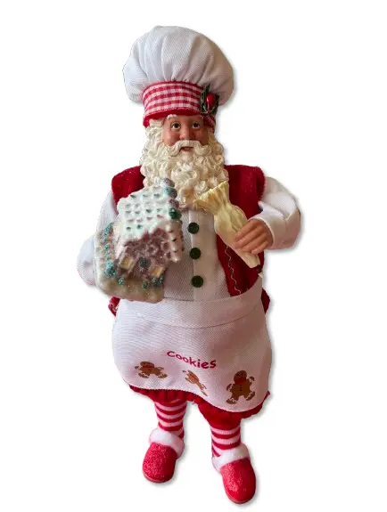 Babbo Natale Pasticciere con Casetta Pan di Zenzero Statuina in Resina e Tessuto, 30cm