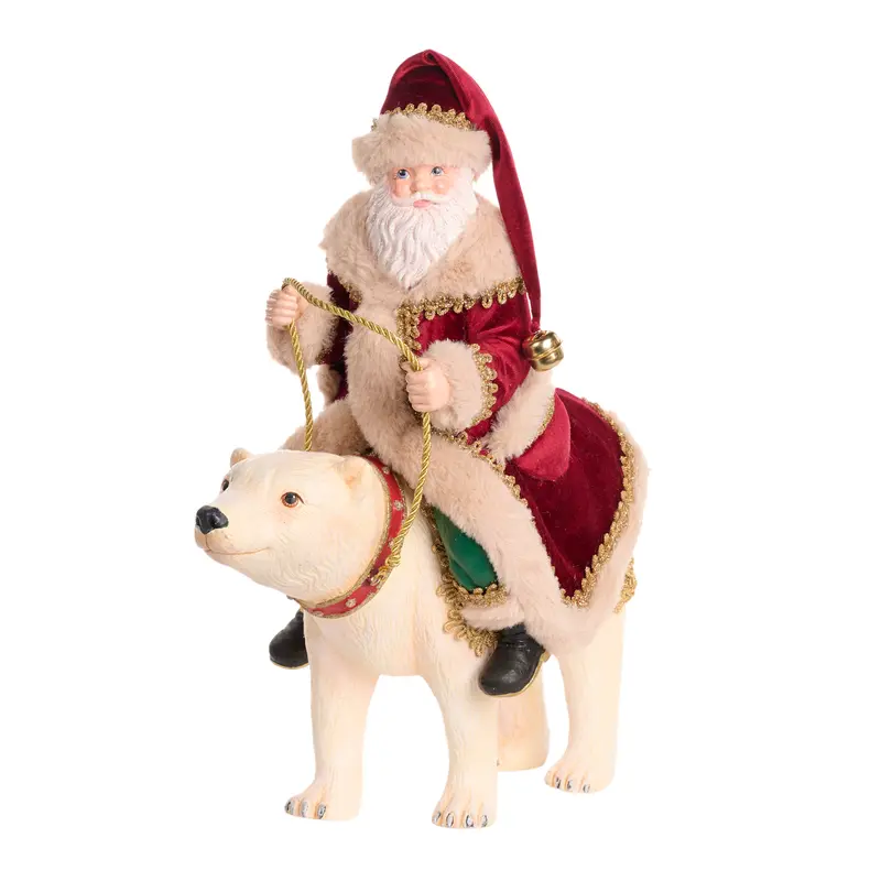 Babbo Natale su Orso Bianco con Mantello Rosso e Oro – Goodwill, 34cm