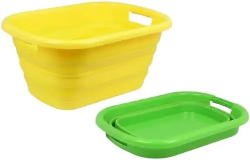 Bacinella Pieghevole 26 Litri – Set 2 Pezzi – Salvaspazio per Bucato, Ammollo, Campeggio e Camper – 54,5×39,5×23,8 cm