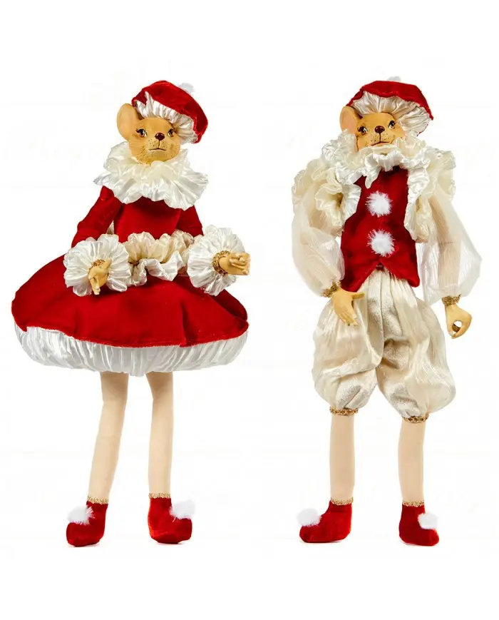 Bambole Natalizie Topini in Resina con Abiti in Velluto – Goodwill, 40cm