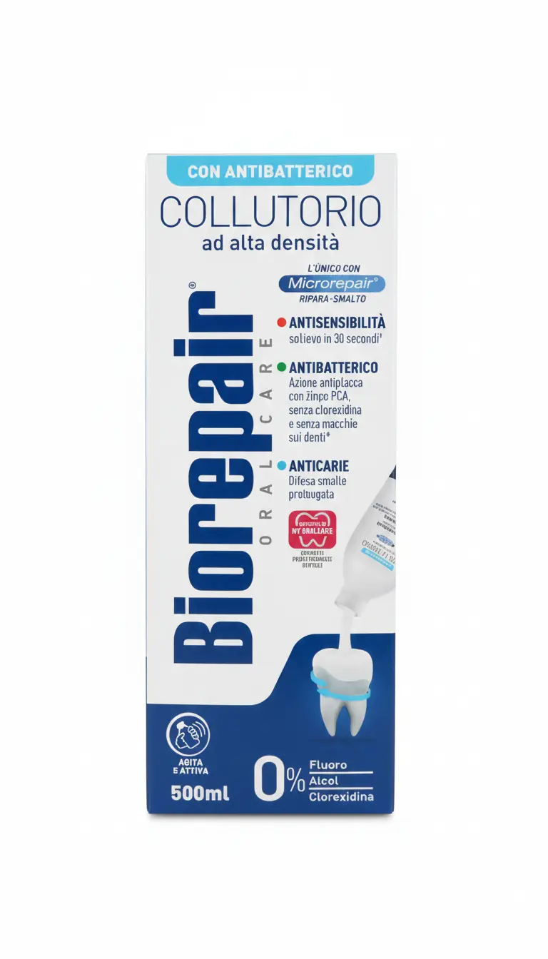 Biorepair Collutorio Ad Alta Densità | 500 ml | Tecnologia microRepair® Ripara Smalto | Azione Antisensibilità e Antibatterica con Zinco PCA | Senza Fluoro e Alcol