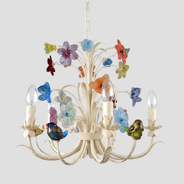 Birdsong Blossom Chandelier - Handcrafted Murano Glass Flowers and Birds