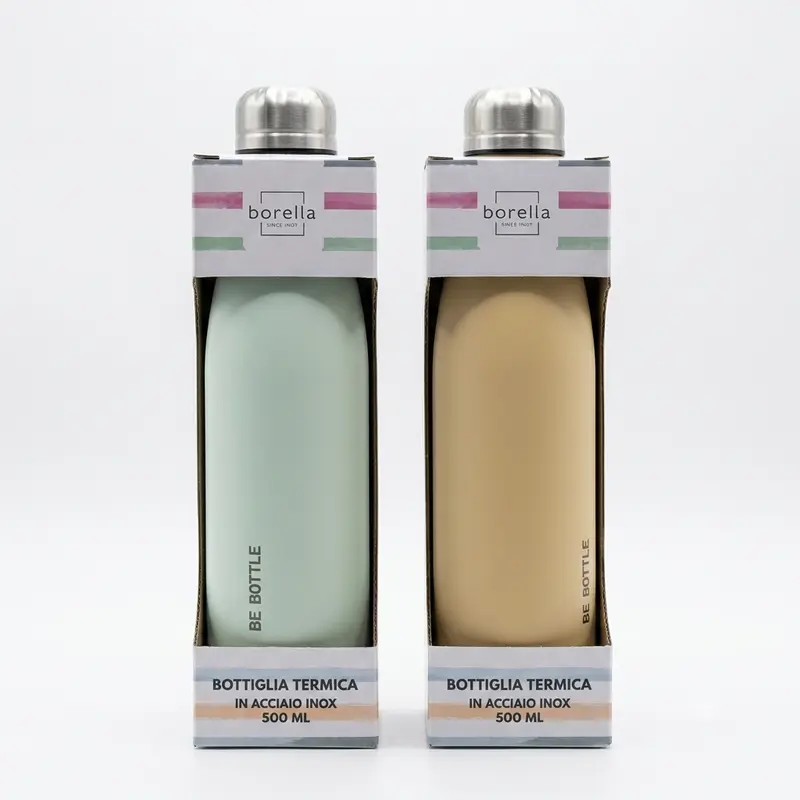 Borella Borraccia Termica 500ml Acciaio Inox 304 – Doppia Parete Sottovuoto Tenuta 24h Freddo 12h Caldo Anti-Perdita