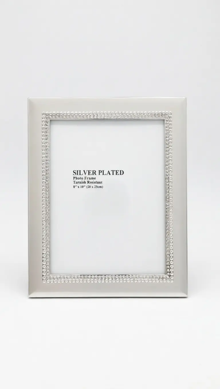 Borella Cornice Portafoto Silver Plated Tarnish Resistant Linea Samba – Formato 20x25 cm – Elegante Dettaglio Perline e Retro Velluto