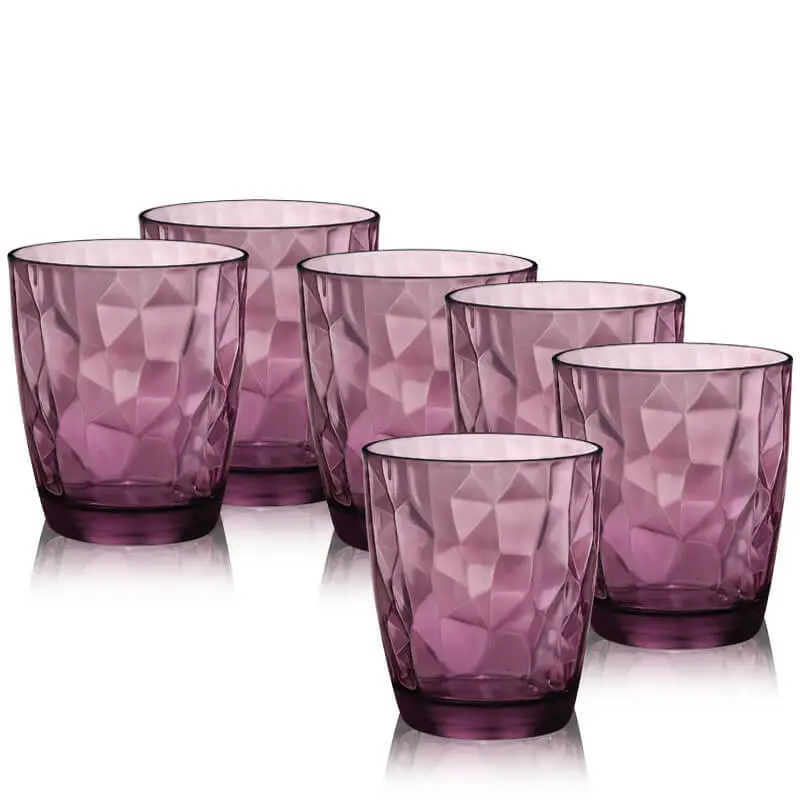 Bormioli Rocco Diamond Rock - Set 3 Bicchieri Acqua Viola 30.5 cl - In Vetro Colorato Effetto Diamante - Made in Italy