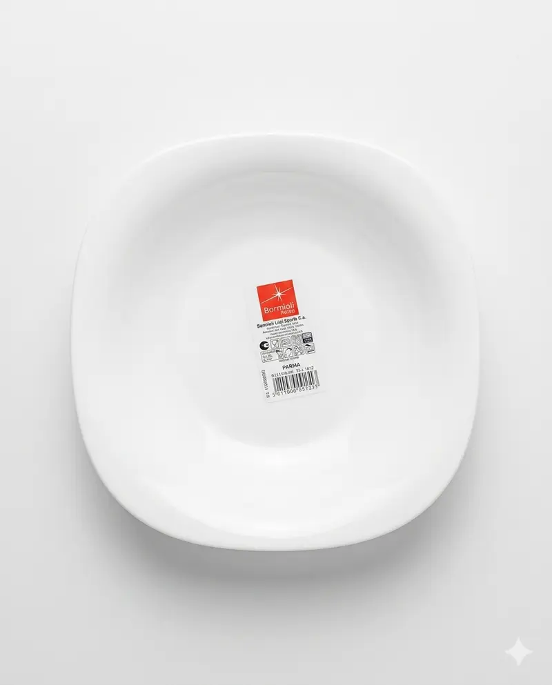Bormioli Rocco Parma Set 6 Piatti Fondi in Vetro Opale Temperato – Design Moderno Square – Soluzione Antirottura