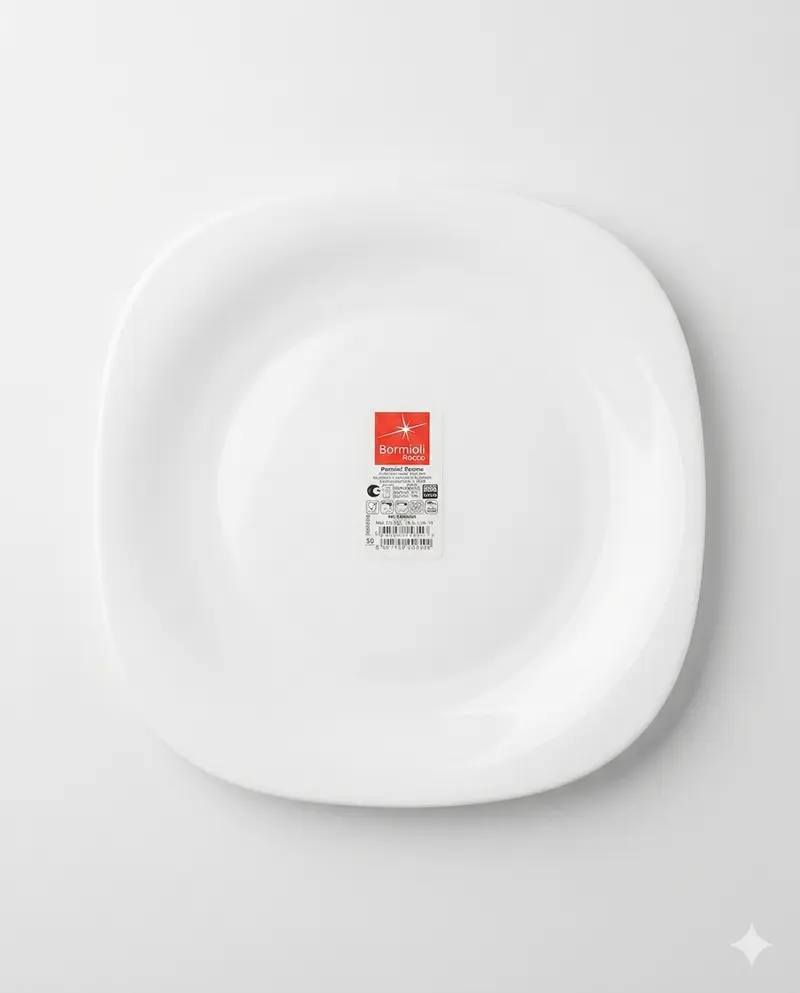 Bormioli Rocco Parma Set 6 Piatti Piani 27x27 cm – Vetro Opale Temperato – Design Square Moderno – Antirottura Professionale