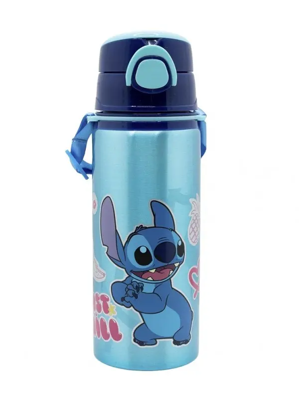 Borraccia Lilo & Stitch in Alluminio - Borraccia Termica con Cannuccia e Tracolla | Bottiglia per Bambini Disney
