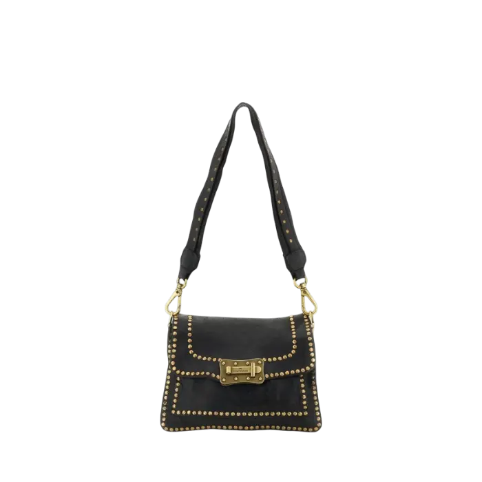 Borsa a tracolla "AGNESE" in pelle di vacchetta tinta in capo con borchie