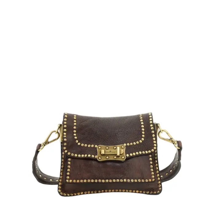 Borsa a tracolla Agnese in pelle di vacchetta tinta in capo con borchie