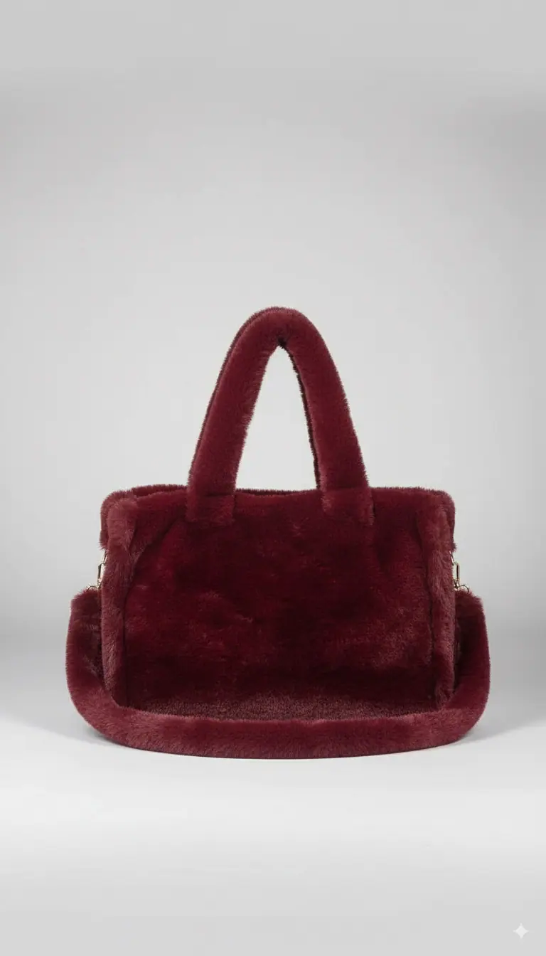 Borsa in Ecopelliccia Bordeaux - Con Fodera Interna & Zip - 38/50/20 cm