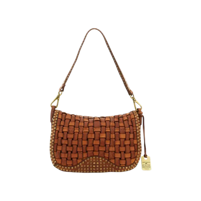 Borsa monospalla Sofia in pelle di vacchetta tinta in capo con intrecci e rivetti