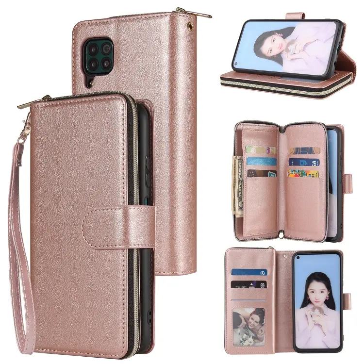 Borsa portafoglio con cerniera in pelle PU per Huawei P40 Lite, Pro, Pro+ e Lite