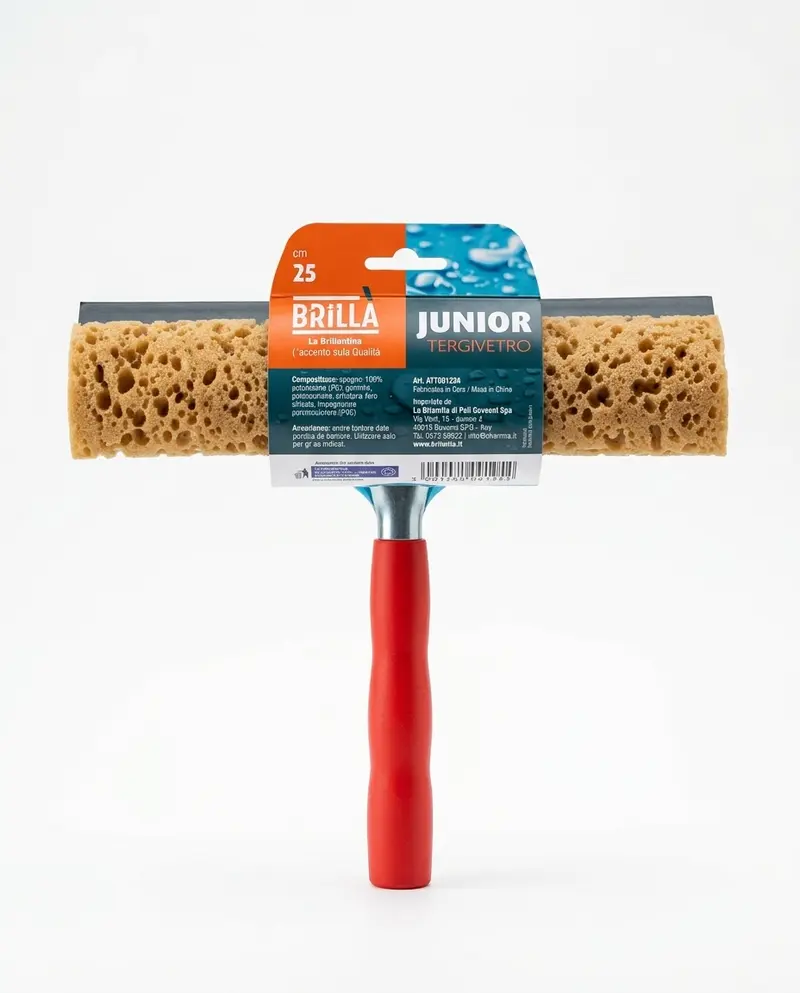 Brilla La Briantina Junior Tergivetro 25 cm | Spugna per Lavaggio e Gomma per Asciugatura | Impugnatura Ergonomica | Per Vetri e Finestre |