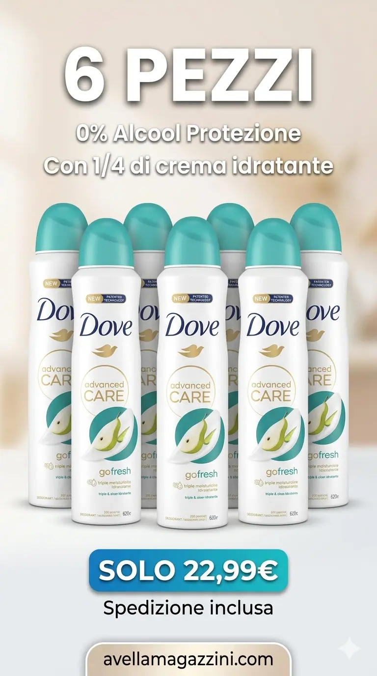Bundle Dove Advanced Care Go Fresh Deodorante Spray Maxi 6X250ml Pera e Aloe Vera – Protezione 72H Antitraspirante Spedizione Inclusa