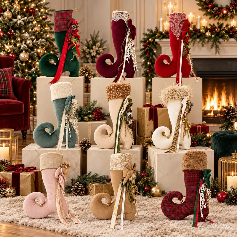 Calza di Natale dell'Elfo Imbottita – La Boutique dell'Elfo by Mata Creazioni, 35x14x55 cm