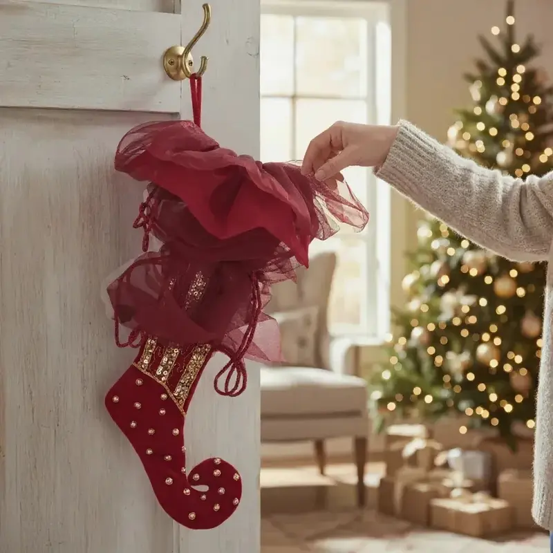 Calza di Natale in Velluto Rosso con Tulle – Collezione Cantus Natalis by Blanc MariClò