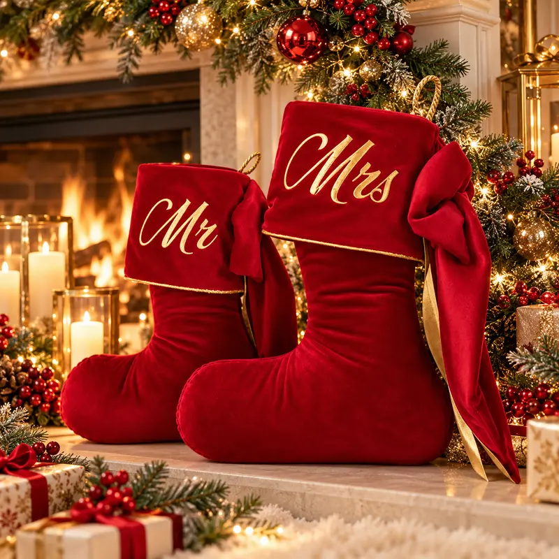Calza di Natale Stivaletto Noël in Velluto Personalizzabile – Linea Noël by Mata Creazioni, 30x25 cm