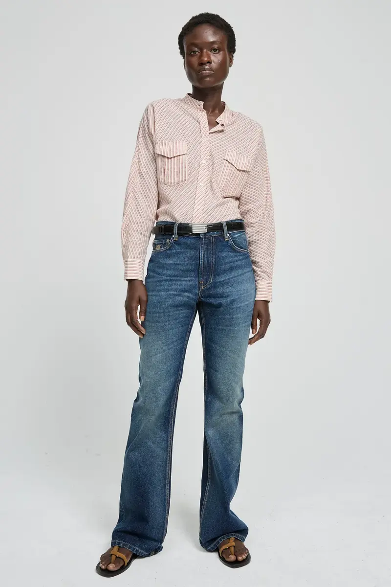 Camicia in cotone e canapa a righe