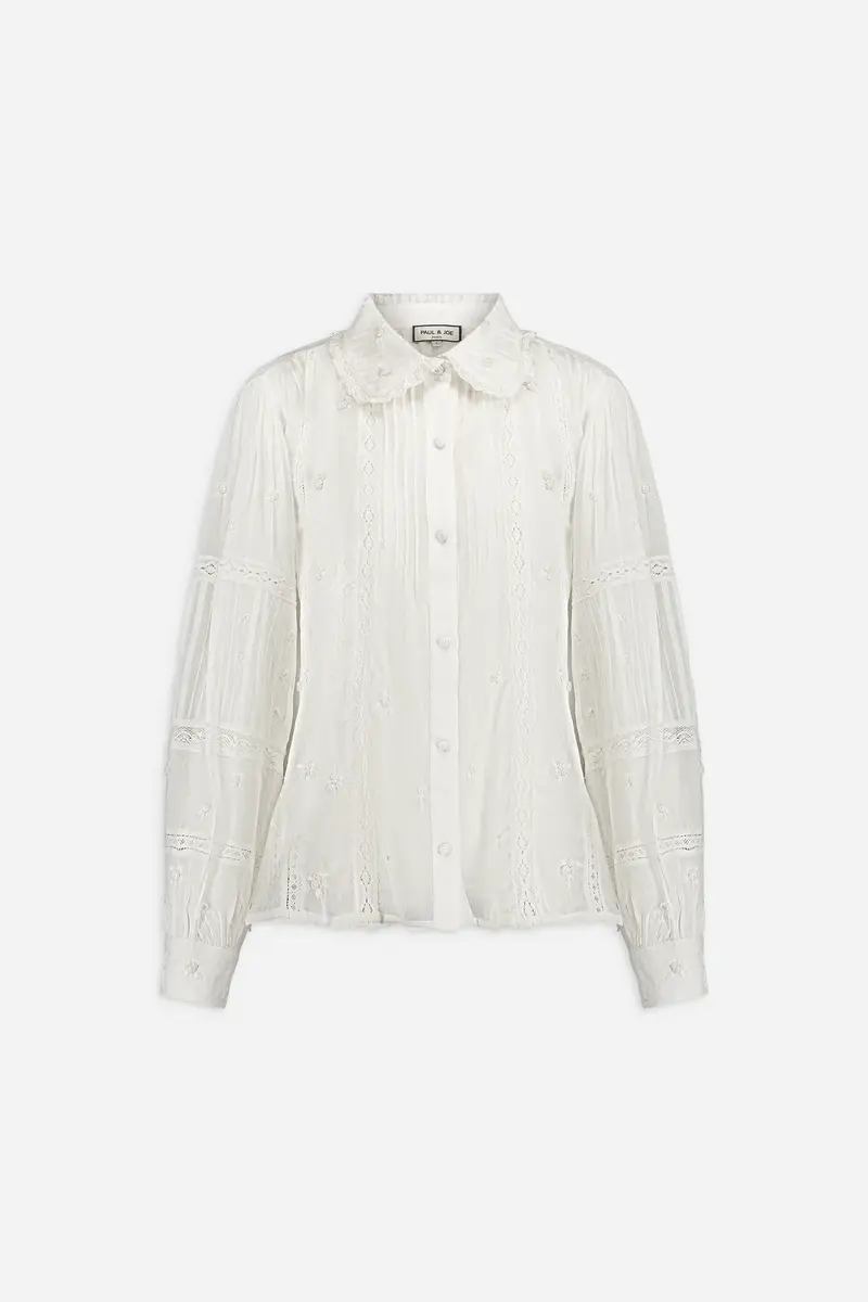 Camicia in voile di cotone interamente ricamata a mano