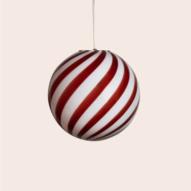 Candy Murano glass sphere pendant lamp wild cherry red swirl D30