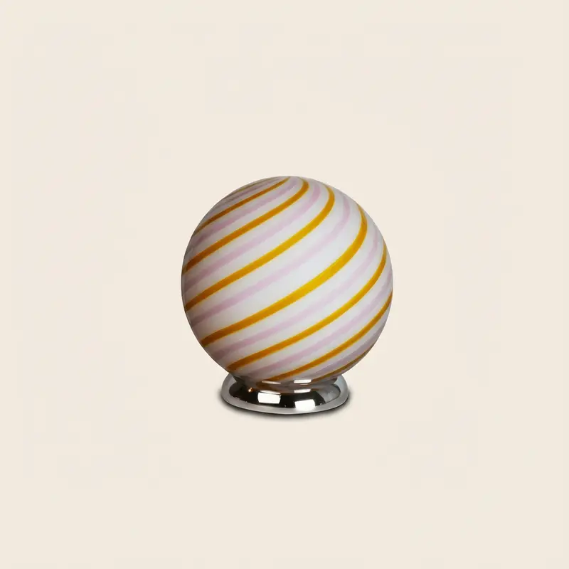 Candy Murano glass sphere table lamp "Love & Senape" pink and yellow swirl D20