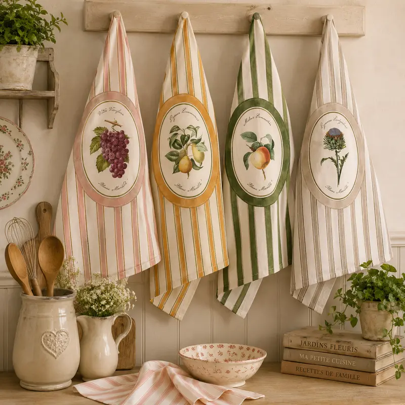 Canovaccio da Cucina Pomario Righe in Puro Cotone – Collezione Pomario Righe by Blanc MariClò, 50x70 cm