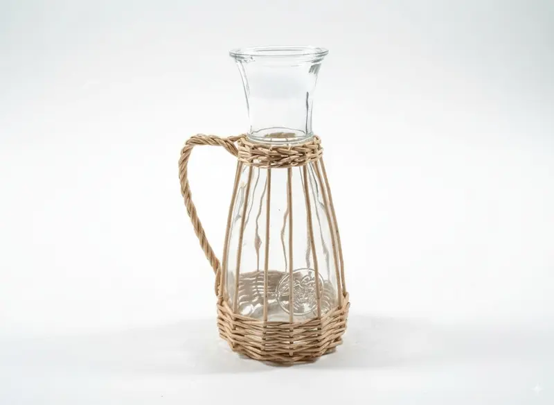 Caraffa Vino in Vetro con Rivestimento in Vimini, 1 Litro - Elegante e Rustica