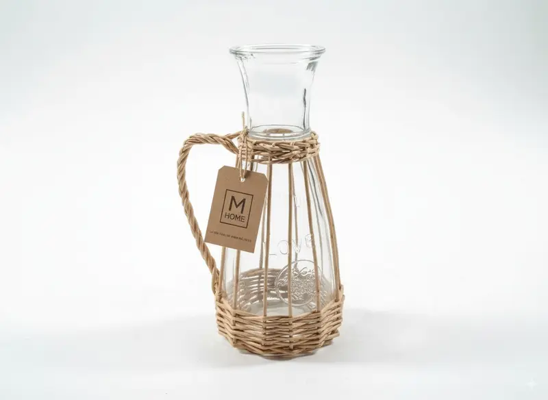 Caraffa Vino in Vetro con Rivestimento in Vimini, 650 ml - Stile Rustico e Funzionale