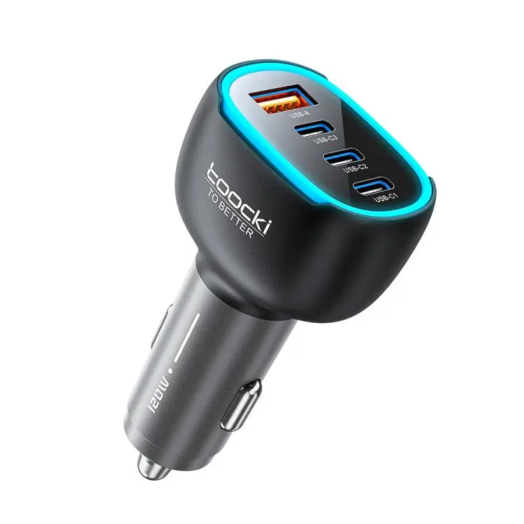 Caricabatterie da auto Toocki da 120 W in lega di zinco con 4 porte