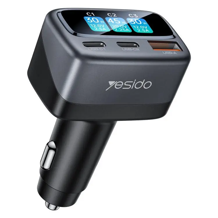 Caricabatterie da auto Yesido Y75 da 105 W con display TFT, 3 porte