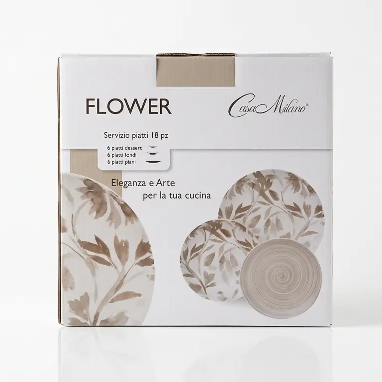 Casa Milano Servizio Piatti 18 Pezzi FLOWER | Set Completo in Porcellana per 6 Persone | Design Artistico Floreale e Stile Italiano | Piatti Piani, Fondi e Dessert