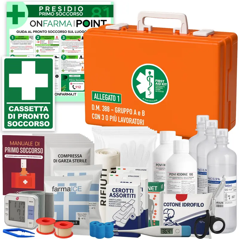 Cassetta Pronto Soccorso (3 o più lavoratori) ALLEGATO 1 CON MISURATORE PRESSIONE DIGITALE DA BRACCIO