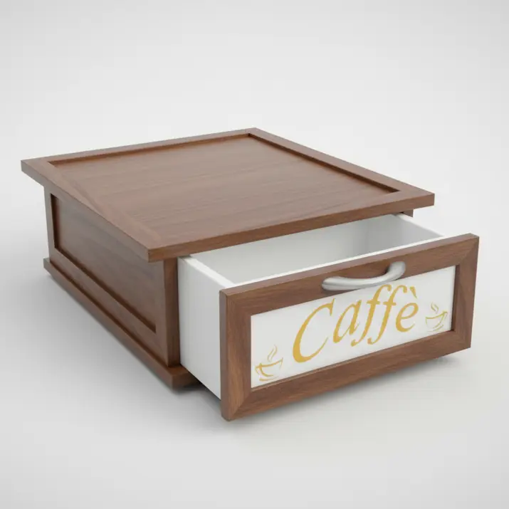 Cassetto Porta Cialde Caffè 36x30x14,5 cm – Effetto Noce – Organizer Salvaspazio 2-in-1 con Cassetto Estraibile e Maniglia Cromata