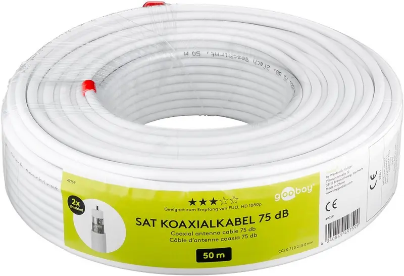 Cavo coassiale 75dB 50m Goobay per sistemi digitali SAT e BK