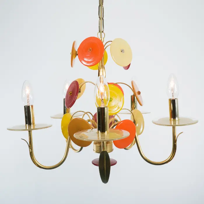 Celestial Murano Chandelier (Amber) - Modernist Style with Handcrafted Colored Glass Discs