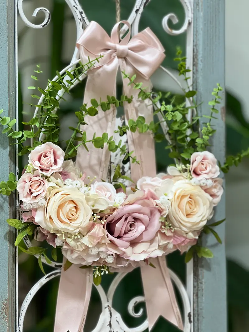 Cerchio Deco Ghirlanda con Fiori e Nastri – Mata Creazioni, Ø 25 cm