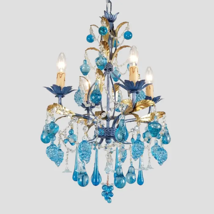 Cerulean Blue Jewel Orchard Chandelier - Handcrafted Murano Glass Fruits