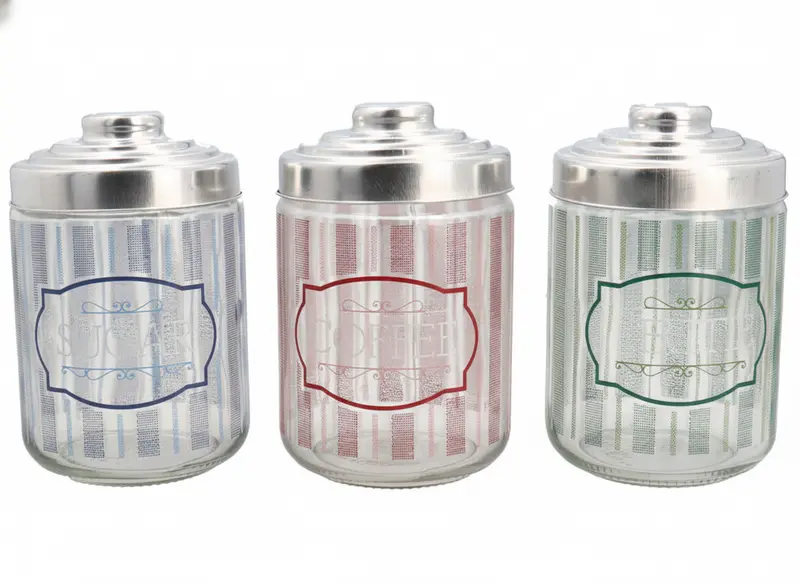 Cerve Set 3 Barattoli Vetro Decorato Canvas – 0,8 Lt