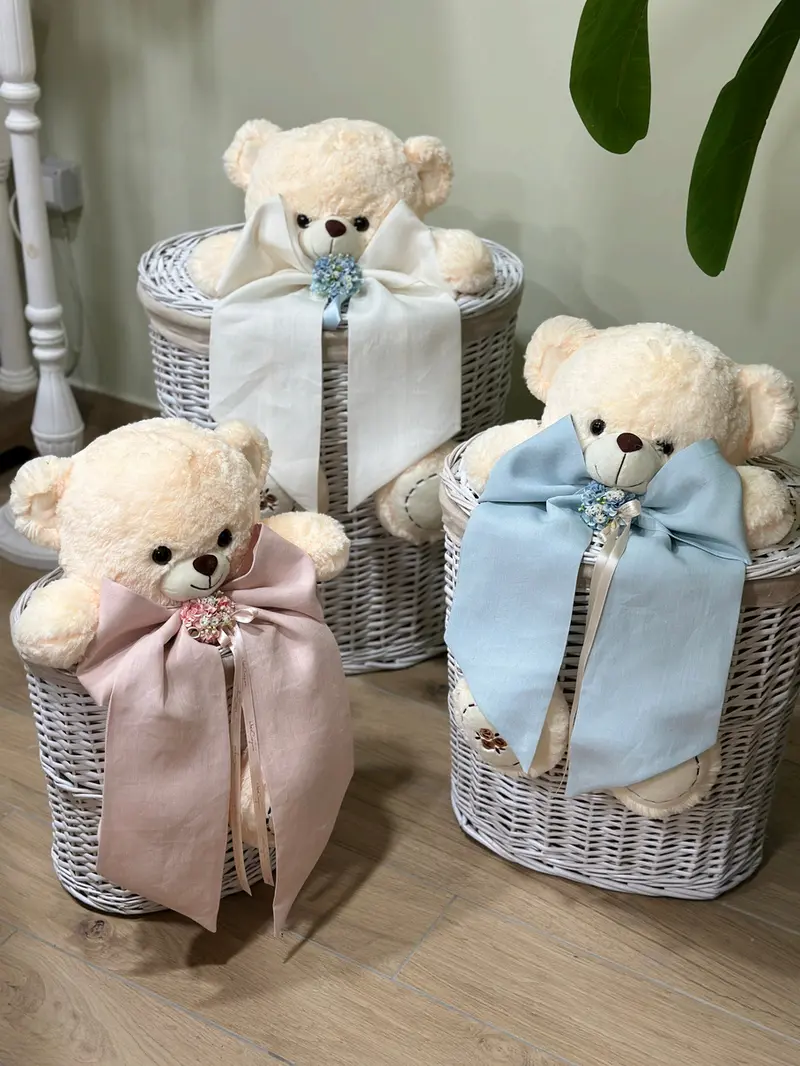 Ceste Portabiancheria Linea Coccole con Teddy e Fiocco – Mata Creazioni