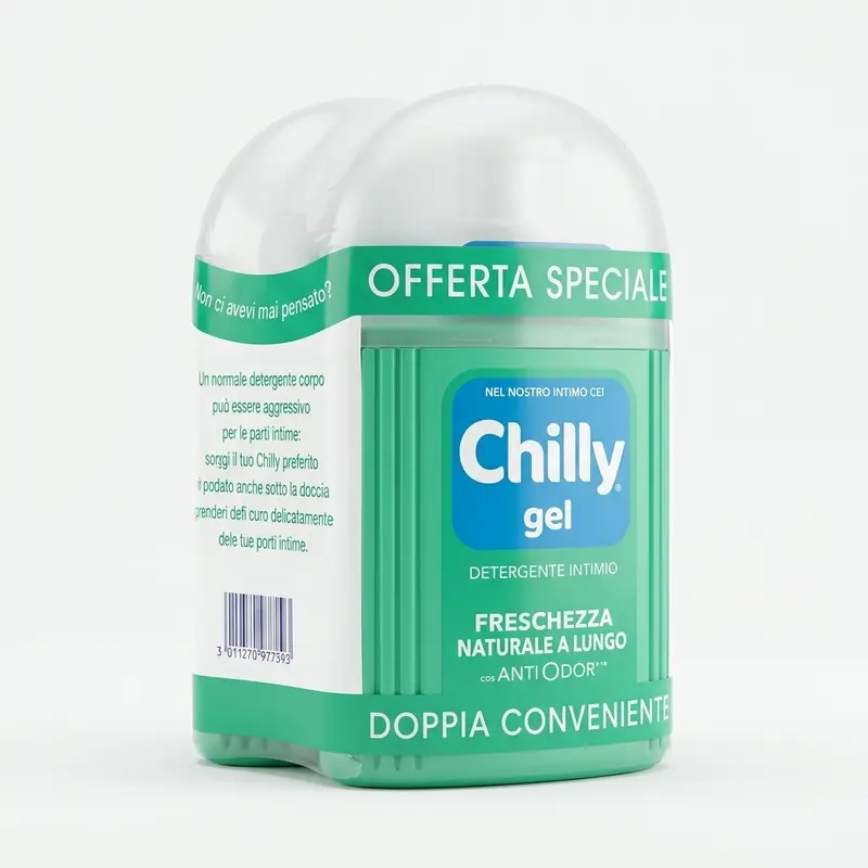 Chilly Gel Detergente Intimo Freschezza Naturale 2x200ml – Bipack Mentolo Anti-Odor pH Fisiologico