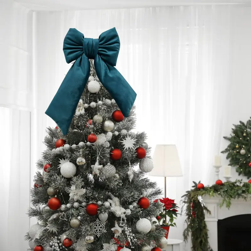 Christmas Verde, Fiocco di Natale Verde Petrolio per Decorare Porte e Puntale Albero